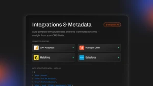 dashboard ui for integrations and metadata